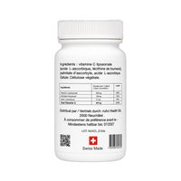 Étiquette nuho Lipo C : composition, 491 mg de vitamine C par gélule, Swiss Made